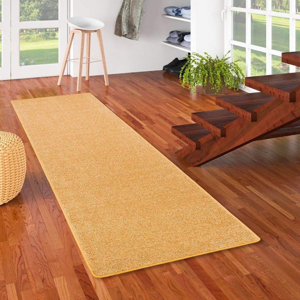 Hochflor Langflor Teppich Läufer Cottage Einfarbig, Größe:80x160 cm, Farbe:Curry