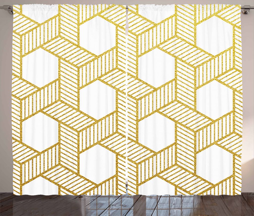 ABAKUHAUS Geometrisch Rustikaler Gardine, Verschränkte Stripes, Schlafzimmer Kräuselband Vorhang mit Schlaufen und Haken, 280 x 175 cm, Gelb und ...