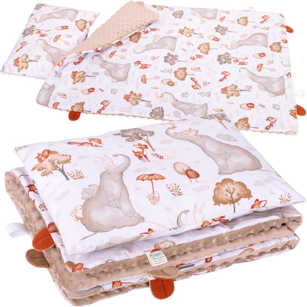Kinderbettwäsche -Set aus Baumwolle/Minky 135x100 cm, isoliert BOBO - Elefant und Freunde
