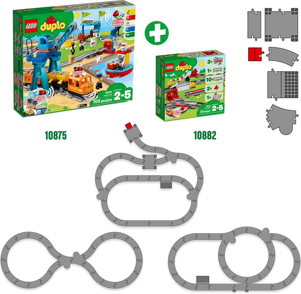 LEGO DUPLO Eisenbahn Schienen, Zugschienen-Bauset mit rotem Produktbild 5