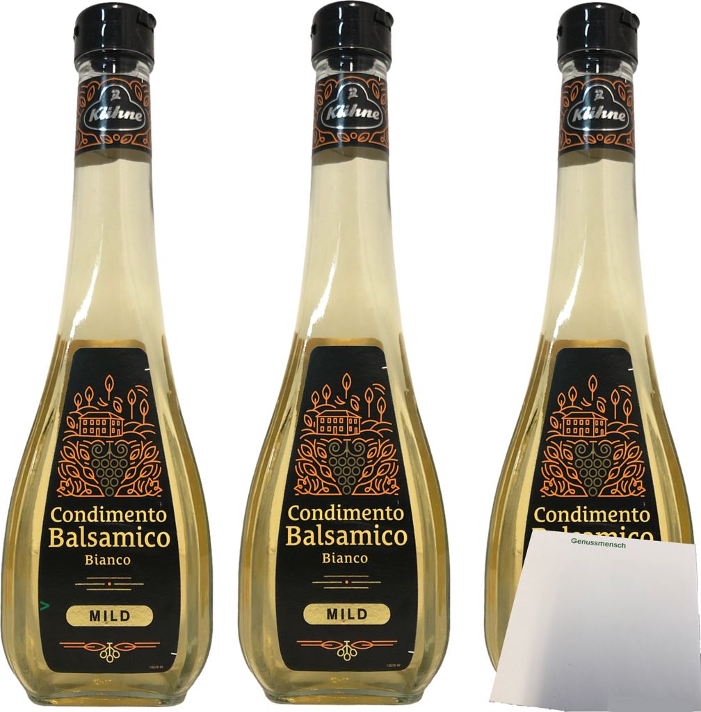 Kühne Essig Condimento Balsamico Bianco weißer Balsamico mild 3er Pack (3x500ml Flasche) + usy Block