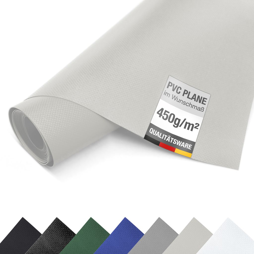 PVC-Plane, LKW Plane, 450g/m², Bache, Schutzplane, Abdeckplane, Meterware- OHNE Ösen- (3m x 3m, Lichtgrau RAL7035)