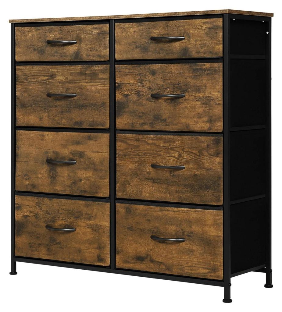 Kommode - Sideboard - 8 Stoffschubladen - Holzrahmen - Für Schlafzimmer/Wohnzimmer/Flur - Einfache Montage - Vintage