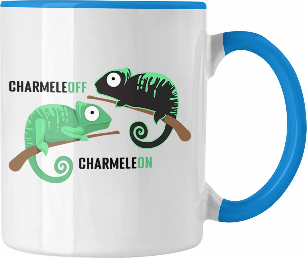Trendation - Lustige Tasse ChameleON ChameleOFF Spruch Frauen Kollegin Humor Witz Tasse (Blau)