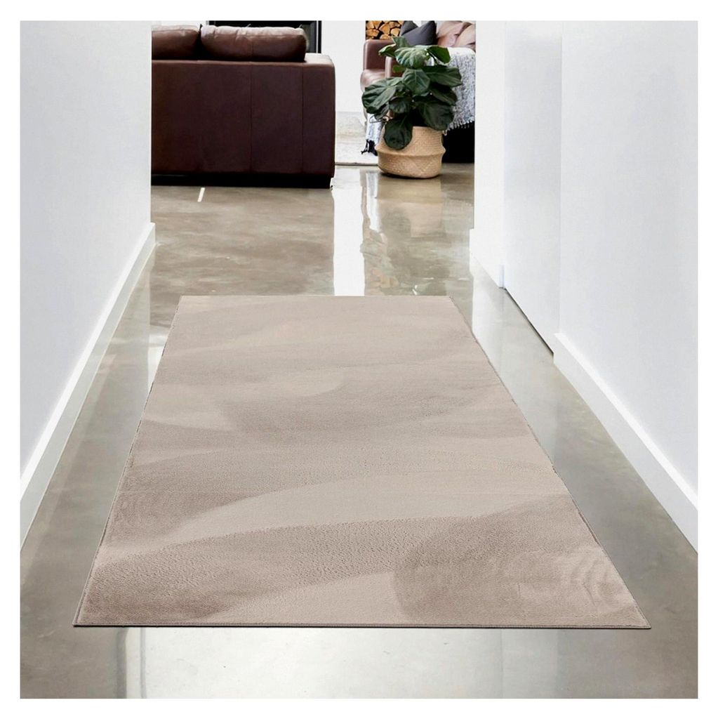 Teppich für Wohn- und Schlafbereich, Flur, modern, Kurzflor, Felloptik, samtweich, angenehm, mit leichtem Glanz, pflegeleicht, einfarbig beige, 60...