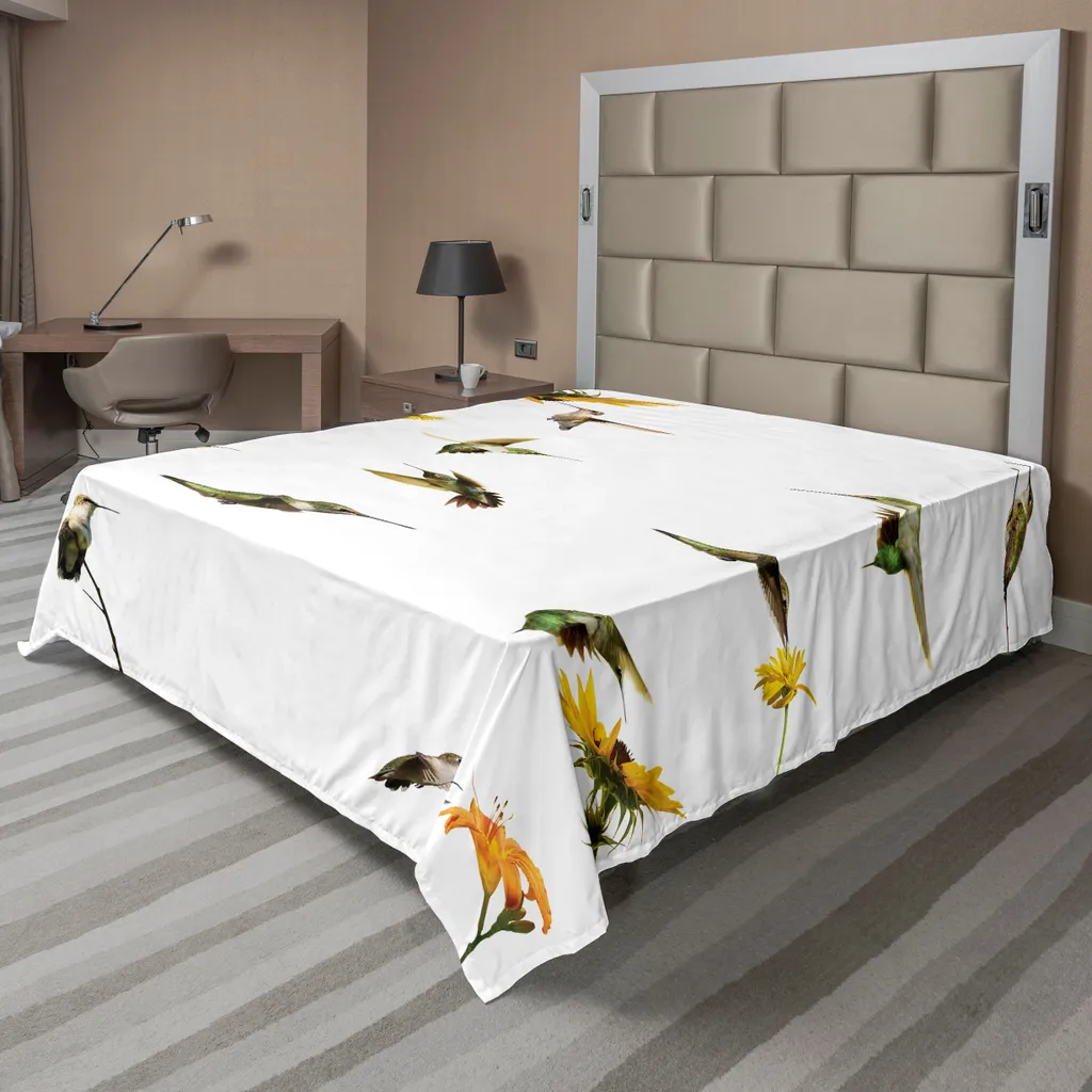Drap de Lit Anti-Plis au Toucher Doux Motif Colibri pour un Lit Net