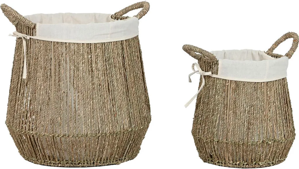 Lot de 2 corbeilles à linge en varech naturel tressé blanc Home ESPRIT