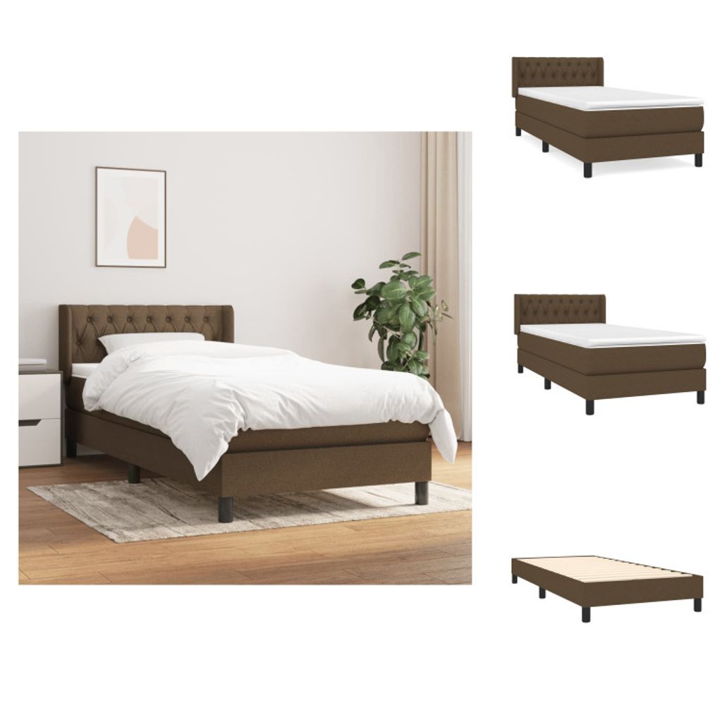vidaXL Boxspringbett mit Matratze Dunkelbraun 90x200 cm Stoff - Betten & Bettgestelle