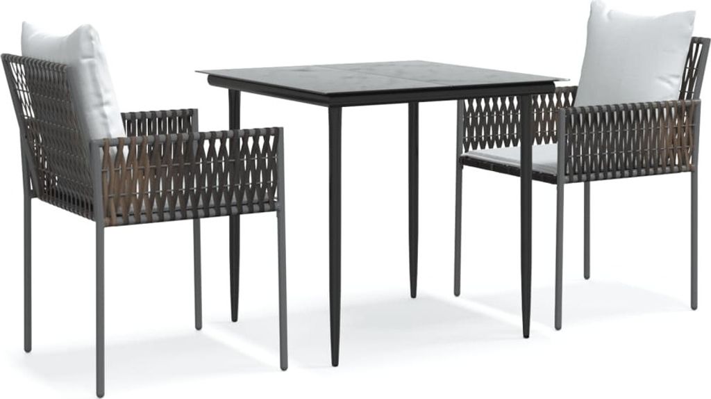 3-tlg. Garten-Essgruppe mit Kissen Poly Rattan und Stahl