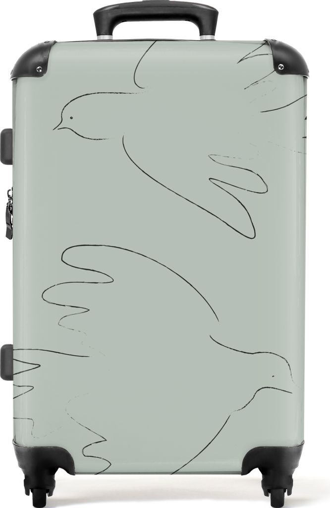 NoBoringSuitcases.com Großer Koffer - Tauben - Vögel - Grün - Tiere - Strichzeichnung - Kombinationsschloss TSA - Hartschalen Trolley 4 Rollen...