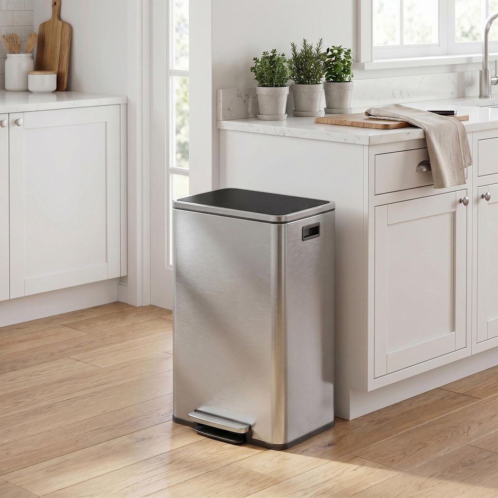 SONGMICS Mülleimer 50 L, 15 Müllsäcke, Edelstahl, Produktbild 