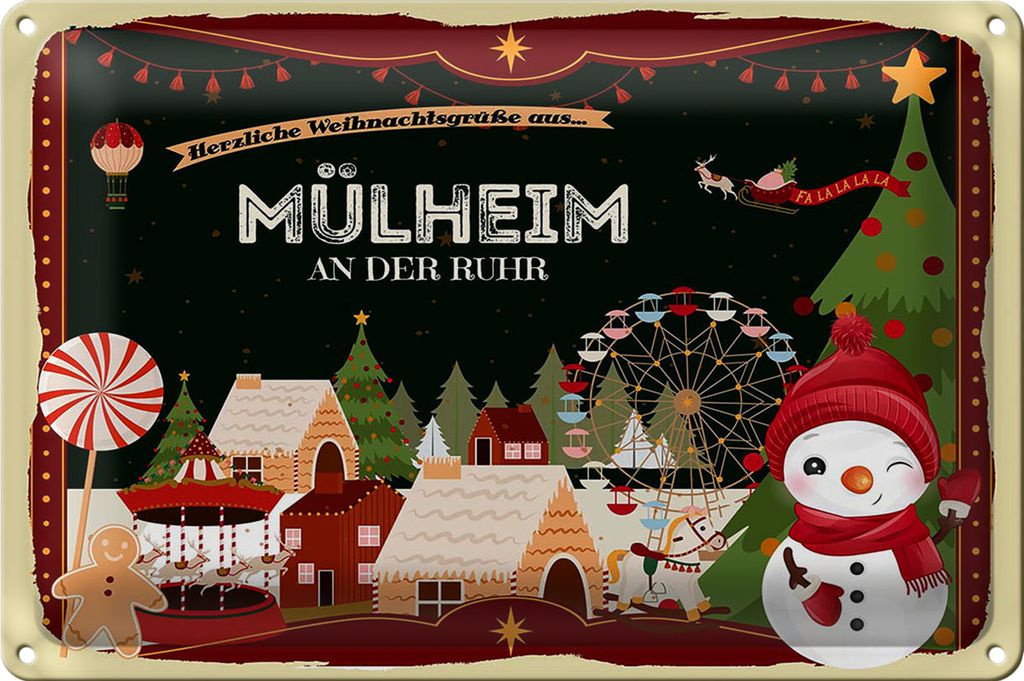 Blechschild Weihnachten Grüße MÜLHEIM AN DER RUHR 18x12cm