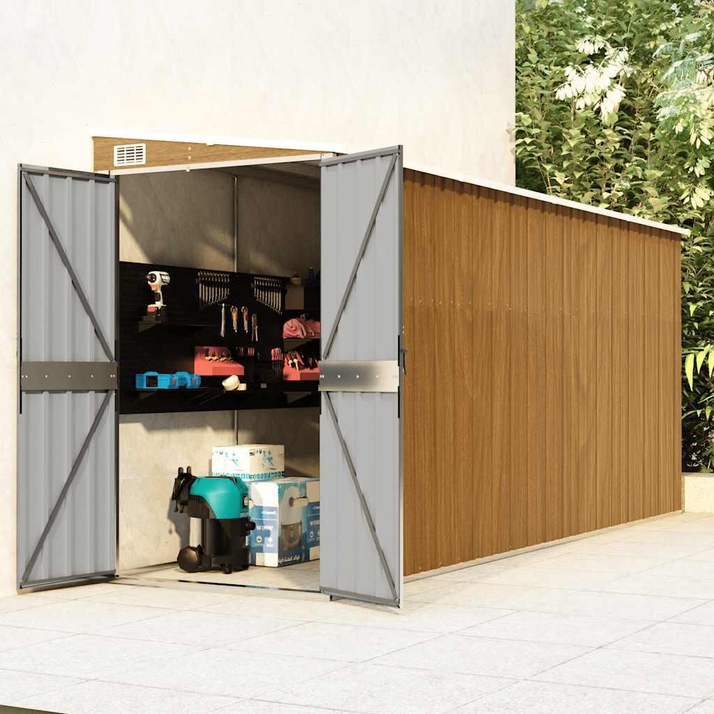 Abri adossé Brun 118x382x178 cm Acier galvanisé Image du produit 