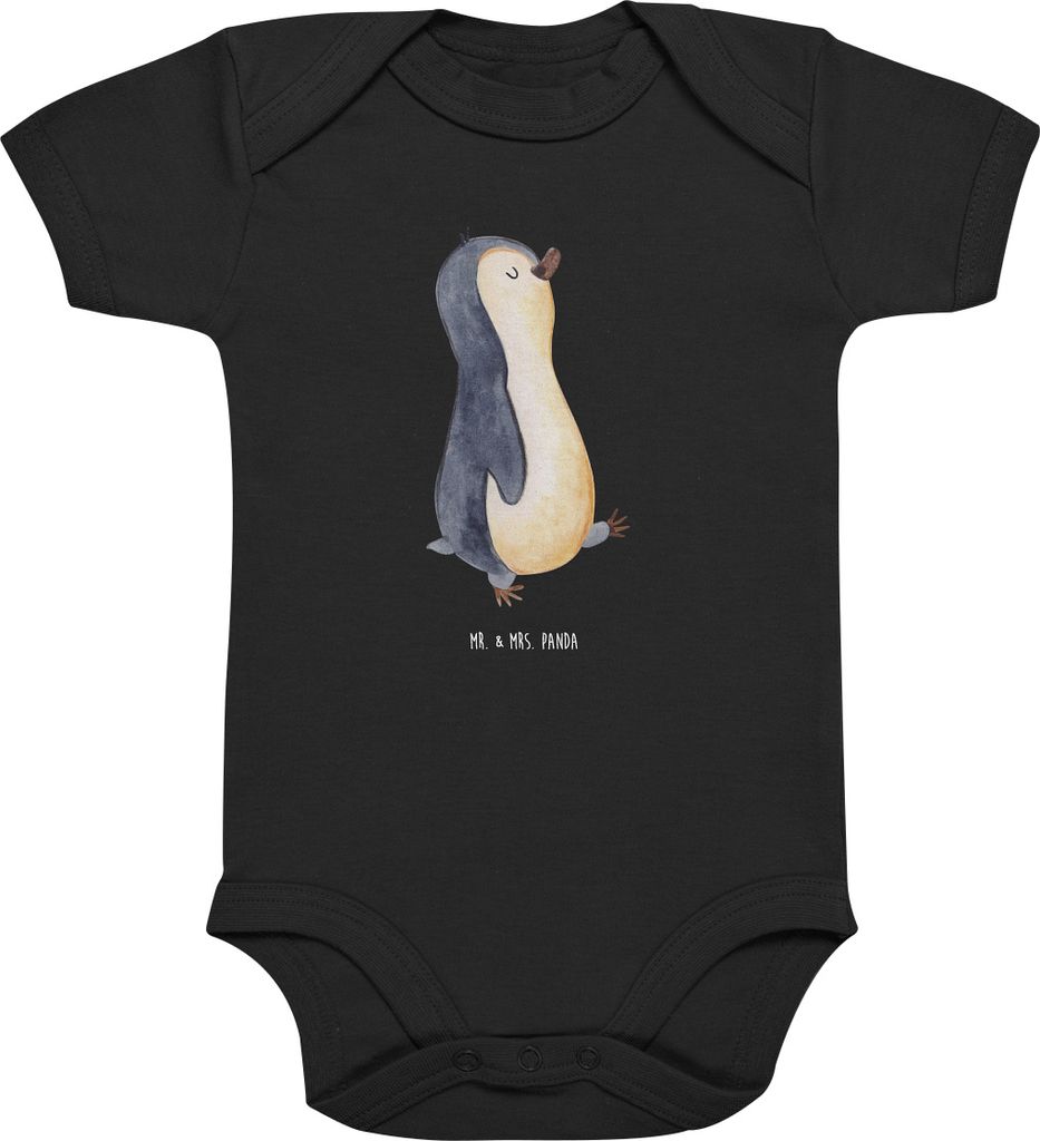 Mr. & Mrs. Panda Babybody Pinguin marschieren 1. - 3. Monat - Schwarz - Geschenk, Babystrampler, Strampler Baby, Einteiler, body baumwolle, Familie...