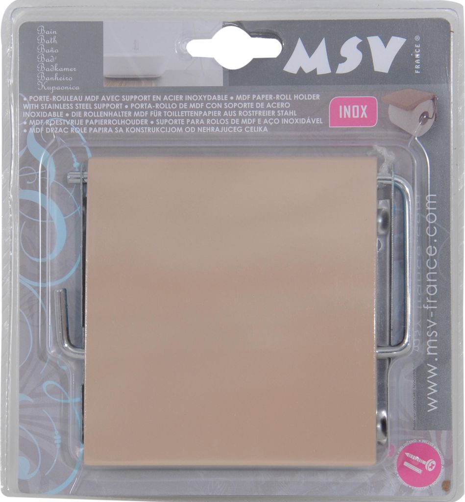 MSV Toilettenpapierhalter Wand/Wand - Metall/MDF Holzklappe - beige