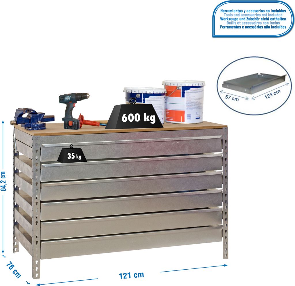 Simonrack Werkbank SIMONWORK BT5 BOX silber 6 Schubladen 121,0 x 76,0 x 84,2 cm