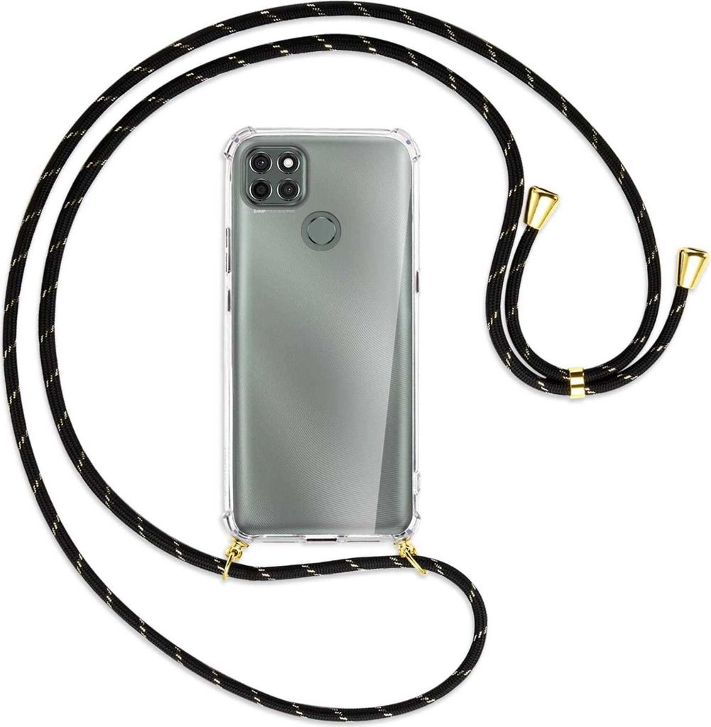 Handykette Backcover-Schutzhülle mit Band (Metall goldfarben) für Motorola Moto G9 Power - schwarz/gold