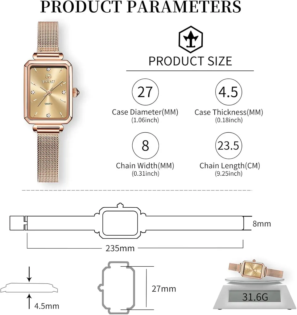 Orologio da donna Orologio da polso quadrato da donna con bracciale in acciaio inox a maglie Orologio rettangolare da donna Moda orologio da polso da donna Rosegold impermeabile elegante orologio al quarzo - 2