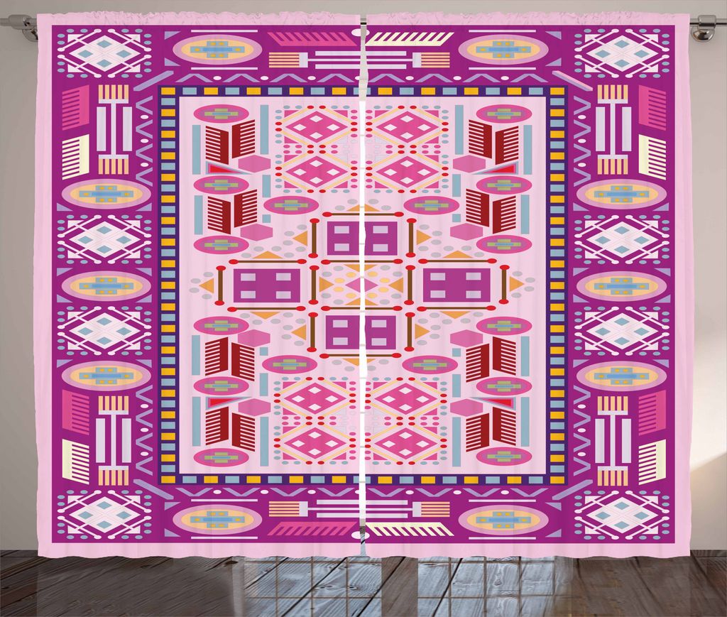 ABAKUHAUS afghanisch Rustikaler Vorhang, Traditionelle Afghan Motiv, Wohnzimmer Universalband Gardinen mit Schlaufen und Haken, 280 x 175 cm, Mehrf...