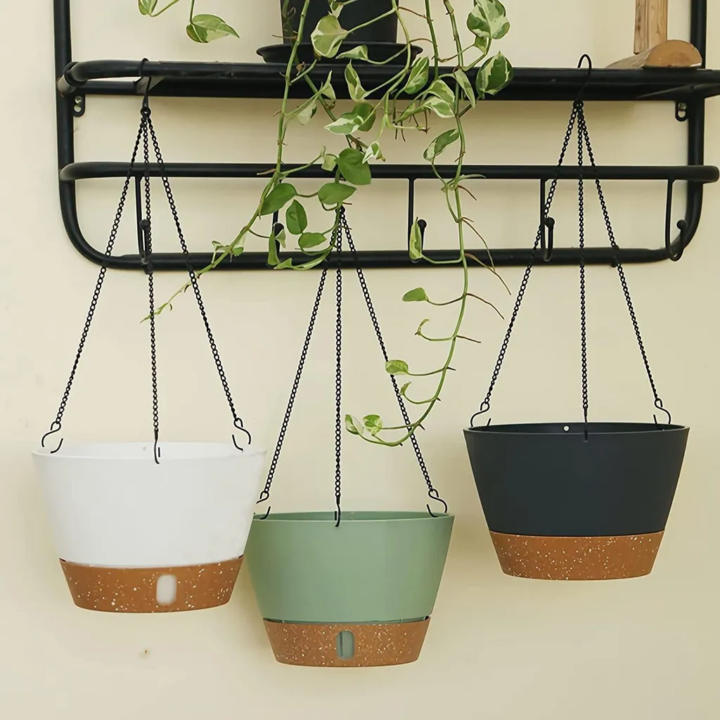 Pot de plantes suspendu 20 cm gris foncé - Set de 2 pots de fleurs