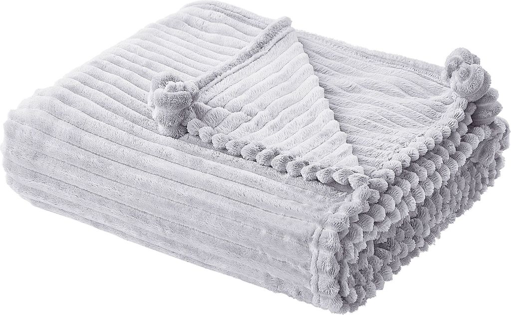 BELIANI Decke Hellgrau Polyester mit Streifenoptik und Produktbild 