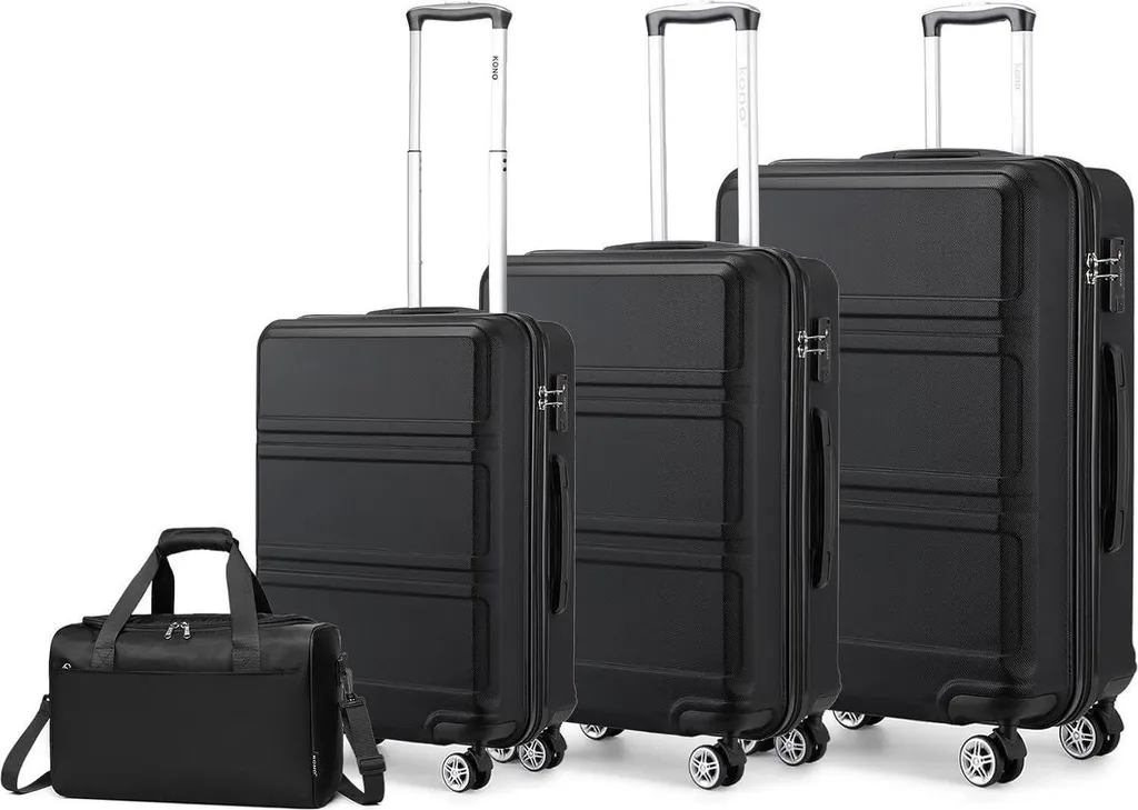 Valises Rigides KONO avec TSA : Protégez vos Bagages - Lot de 4 Noir