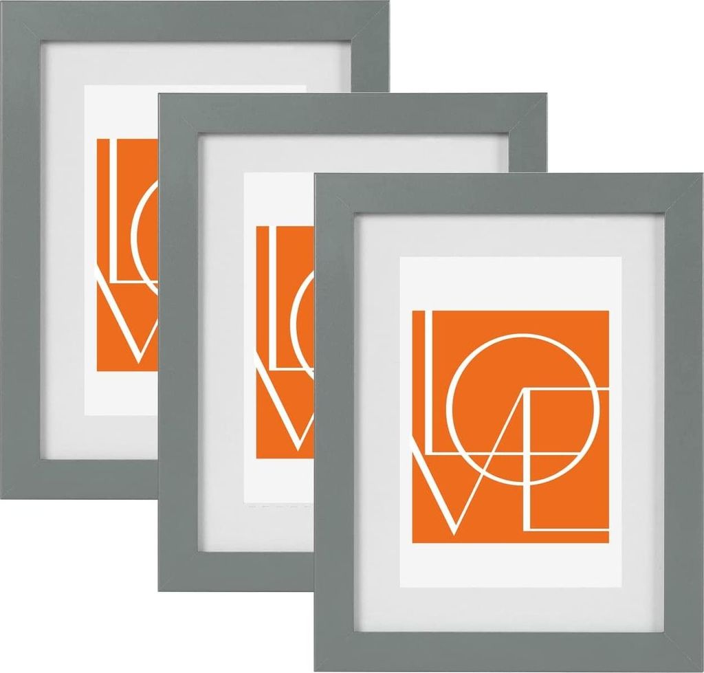 WOLTU 3er Set Bilderrahmen, Fotogalerie mit Papier-Passepartout, aus MDF Platte, Grau 30x40 cm