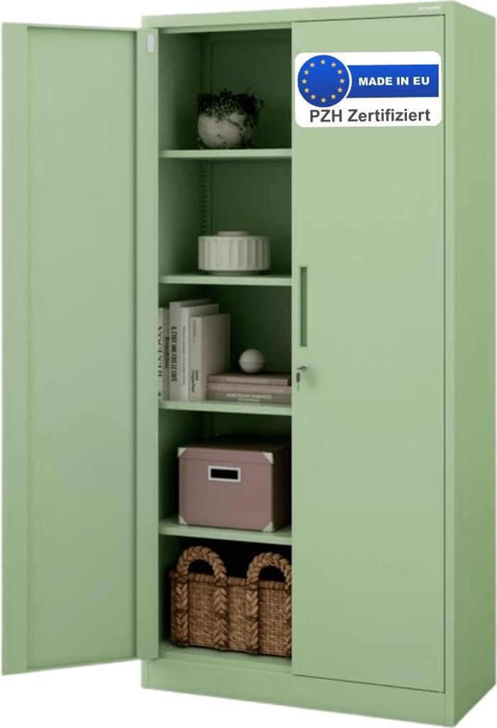 Aktenschrank abschließbar KADO - 5 Ebenen verstellbar, Flügeltüren | Metallschrank Werkstatt Mehrzweckschrank Büroschrank aus Stahl Werkzeugsch...