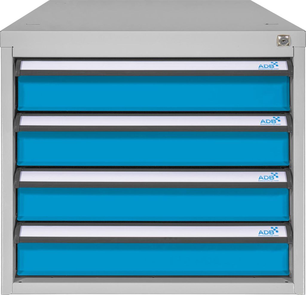 Schubladenbox mit 4 Schubladen für Werkbank Rhino| HxBxT 50x53x70cm | Traglast 60kg | Lichtgrau/Lichtblau