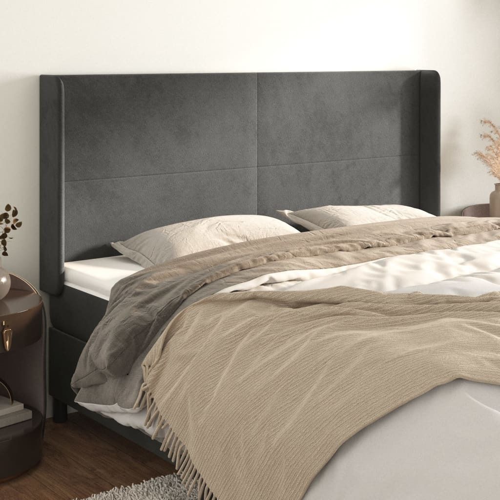 The Living Store Kopfteil mit Ohren Dunkelgrau 203x16x118/128 cm Samt