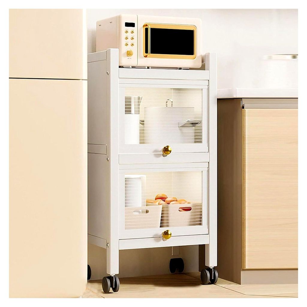 Mikrowellenständer mit 3/4/5 Etagen, Küchenregal mit Klapptür, Buffet-Sideboard für Gewürze, Geschirr, Töpfe und Pfannen, Aufbewahrungslösun...
