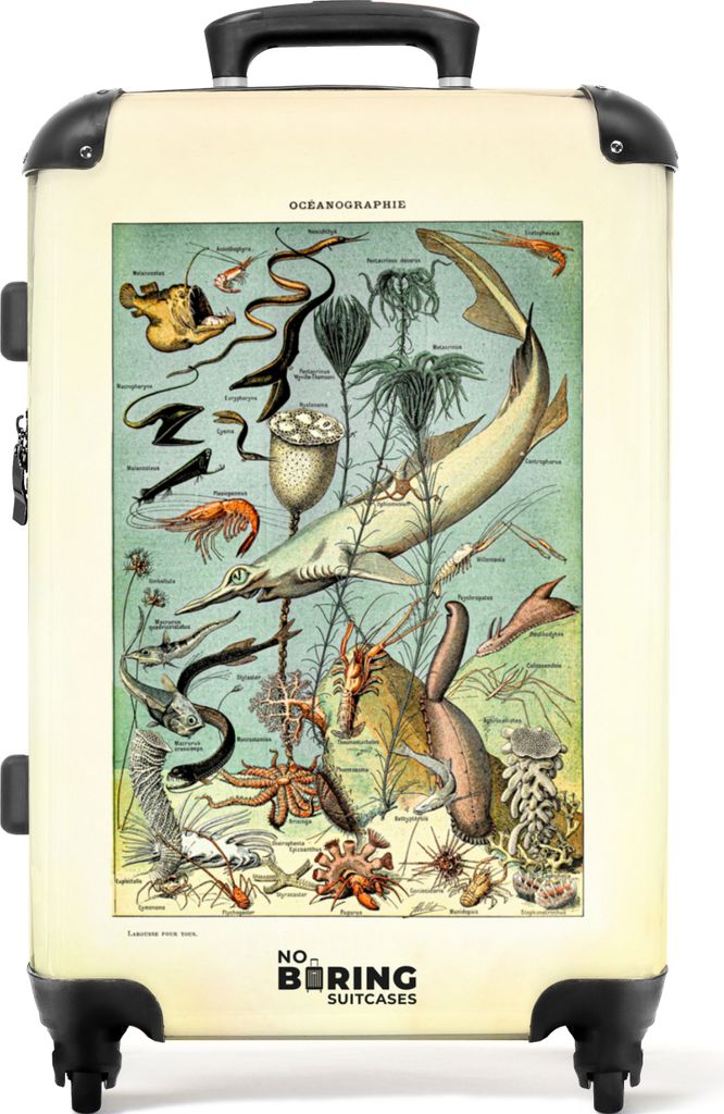 NoBoringSuitcases.com Großer Koffer - Natur - Tiere - Meer - Illustration - Vintage - Kombinationsschloss TSA - Hartschalen Trolley 4 Rollen - 7...