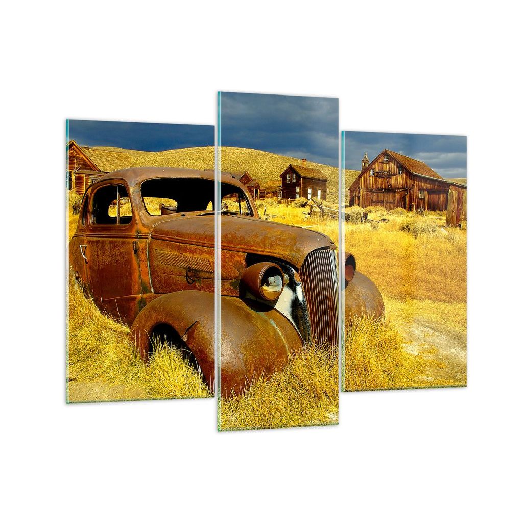 Bilder auf glas - Bauernhof altes Auto aufgegeben - 130x100cm - Glasbilder - Wandbilder - Kunstdruck - Wanddekoration aus Glas - Glas Bilder - Wand...