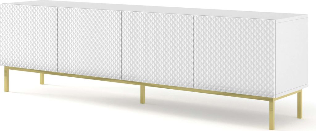 FURNLUX Tv-ständer Ravenna C Weiss Und Glänzend Reinweiss Und Gold 200cm / Hauptfarbe: Weiß / Abmessungen: 200 x 58 x 42 cm