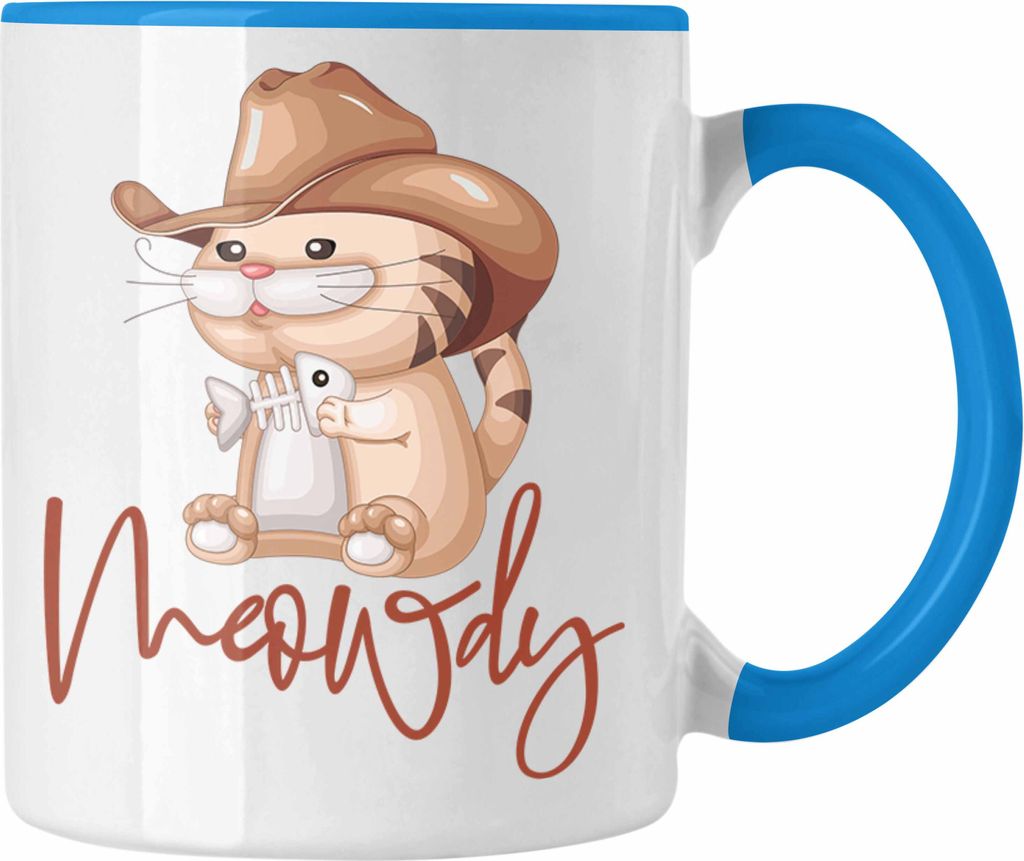 Trendation - Meowdy Tasse Geschenk Katzenliebhaber Geschenkidee (Blau)