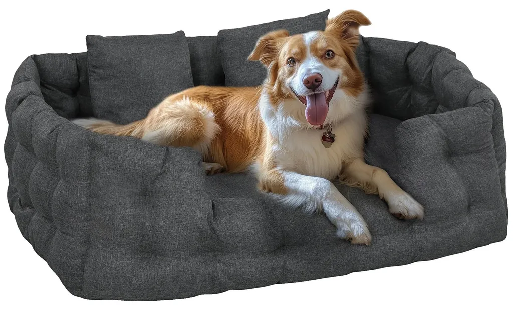 Couchage chien antidérapant gris 110x70 cm avec coussins d'appui
