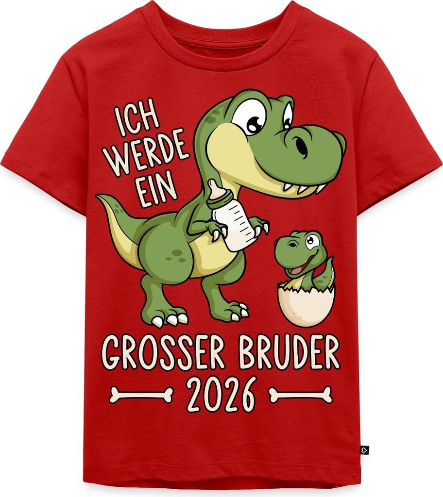 Spreadshirt Großer Bruder 2026 Ei Baby Dino Dinosaurier Kinder Premium T-Shirt, 110/116 (4 Jahre), Rot
