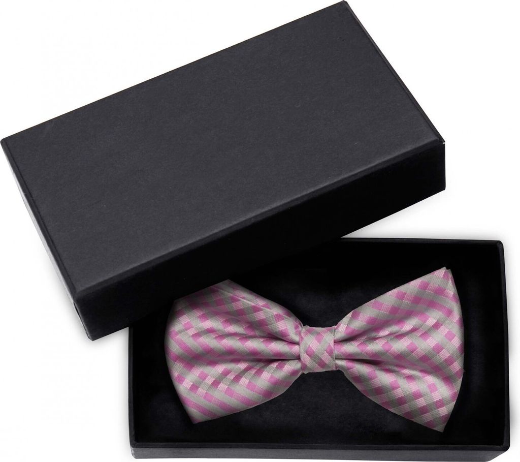 Fabio Farini - 1 Stück Rosa Herren Fliegen - Männer Querbinder Vorgebunden Bowtie Karomuster Grau/Pink - Carnival Pink/Decay