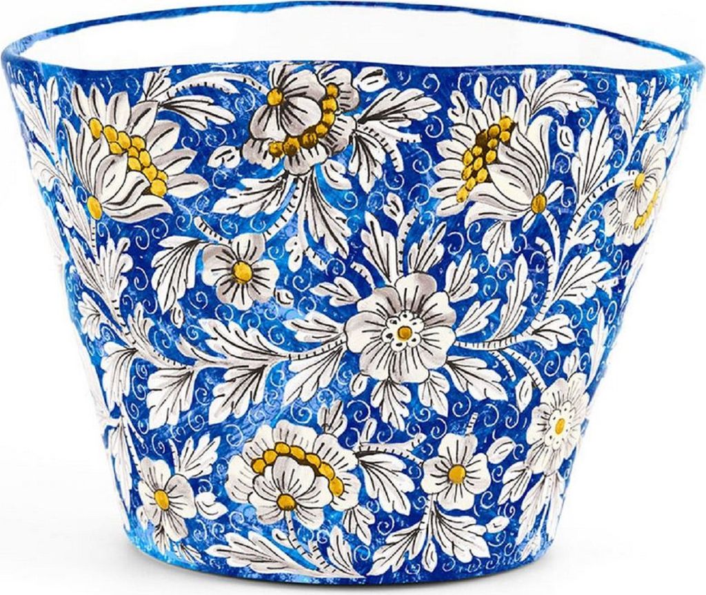 Casa Padrino Luxus Keramik Blumentopf Blau / Mehrfarbig Ø 27 x H. 20 cm - Runder handgefertigter & handbemalter Keramik Pflanzentopf - Luxus Quali...