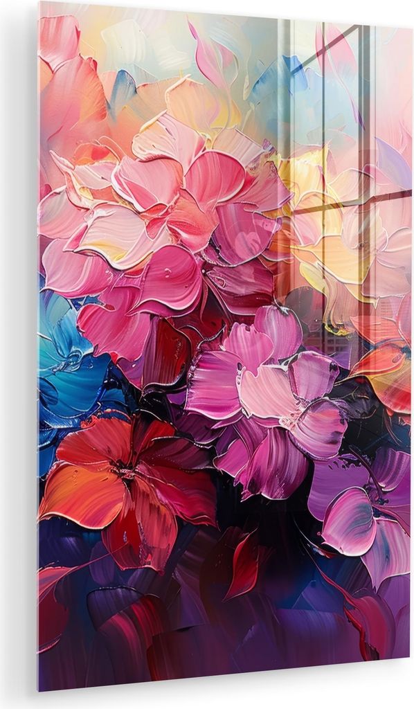 MuchoWow Glasbilder - Bilder auf Wandbild - Foto auf Glas Blumen - Malerei - Abstrakt - Farbenfroh 60x90 cm Wanddekoration aus Glas - Acrylglasbild...