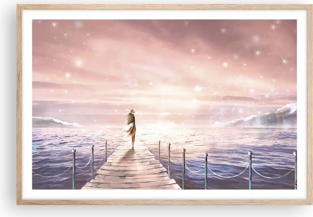 Gerahmtes Poster - Rahmen in heller Eiche - Brücke Frau die Sterne - 91,5x61 cm - Wand Bild - Wanddeko - Wandbilder - Wandposter - Bilderrahmen - ...
