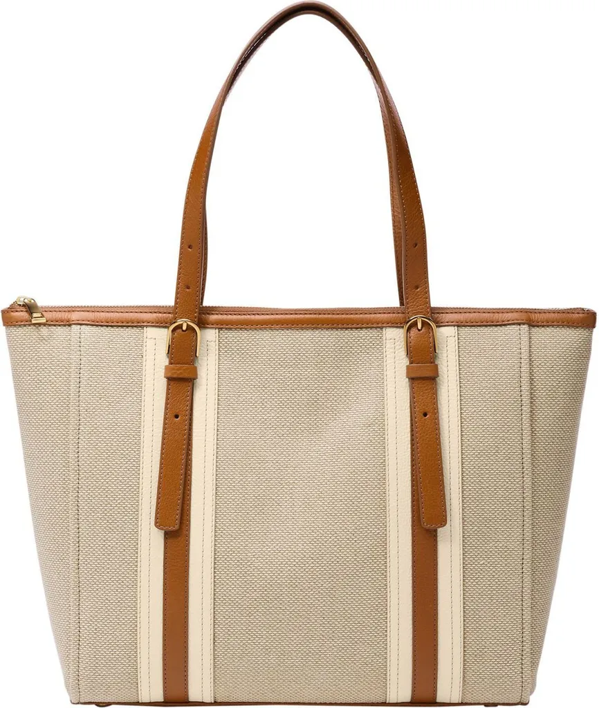 Sac Shopper Carlie Tote Fossil en Toile et Cuir : Grand Volume Chic