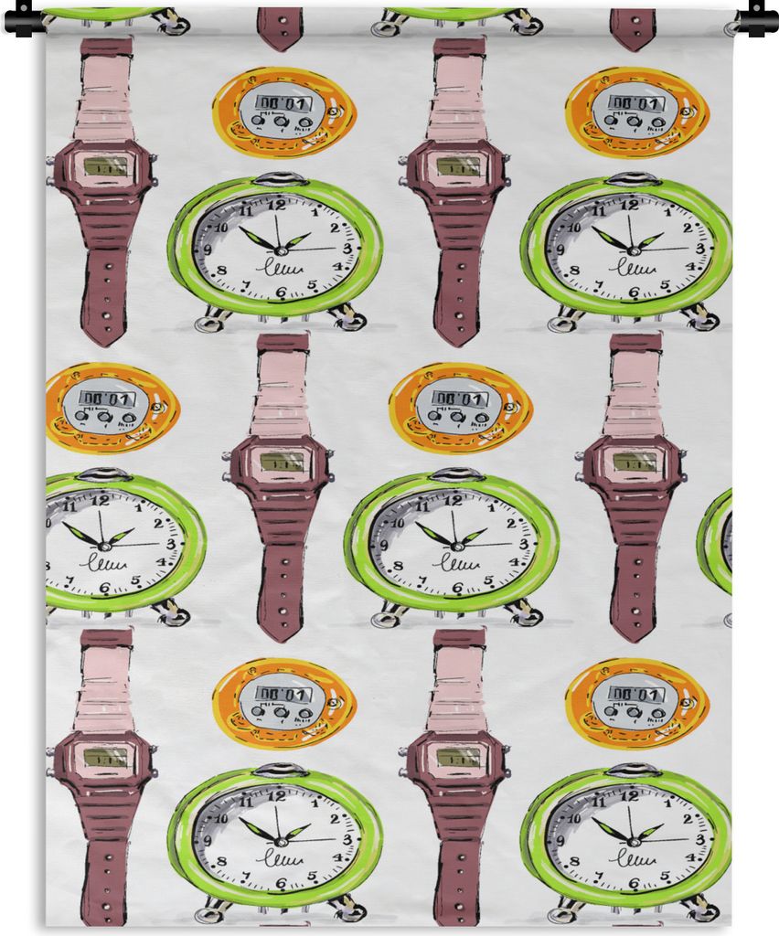 MuchoWow Wandteppich Wandbehang Wecker - Uhren - Stoppuhr - Muster 60x80 cm Tapisserie Dekoration Wandtuch - Decke - Wandtücher - Wohne