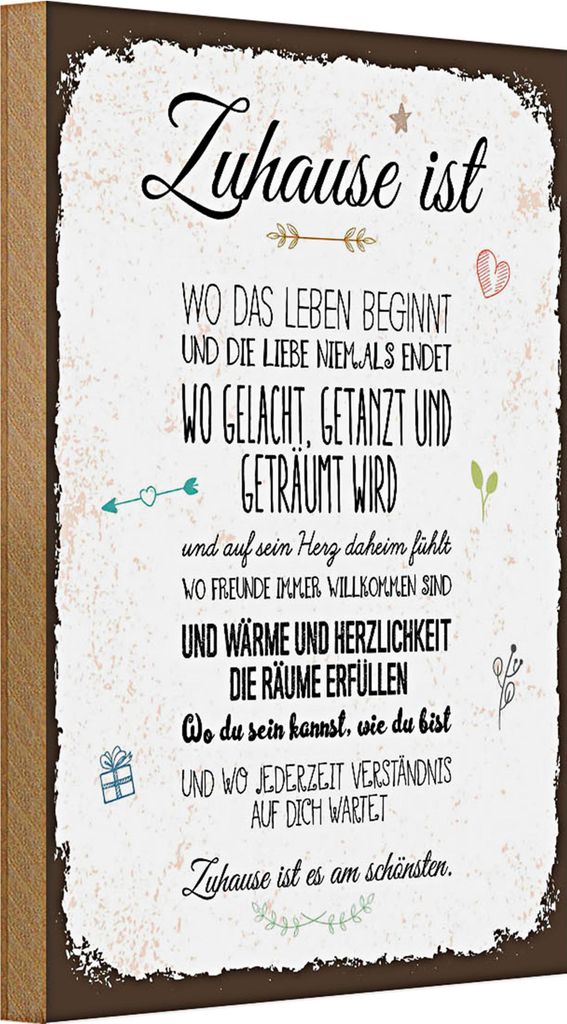 Holzschild Spruch Zuhause ist wo das Leben beginnt 20x30cm