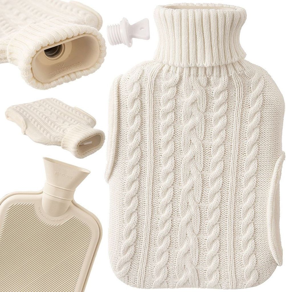 Orion Wärmeflasche Bettflasche Gummi-Wärmflasche im Pullover Bezug beige 1,6 L 33x20 cm