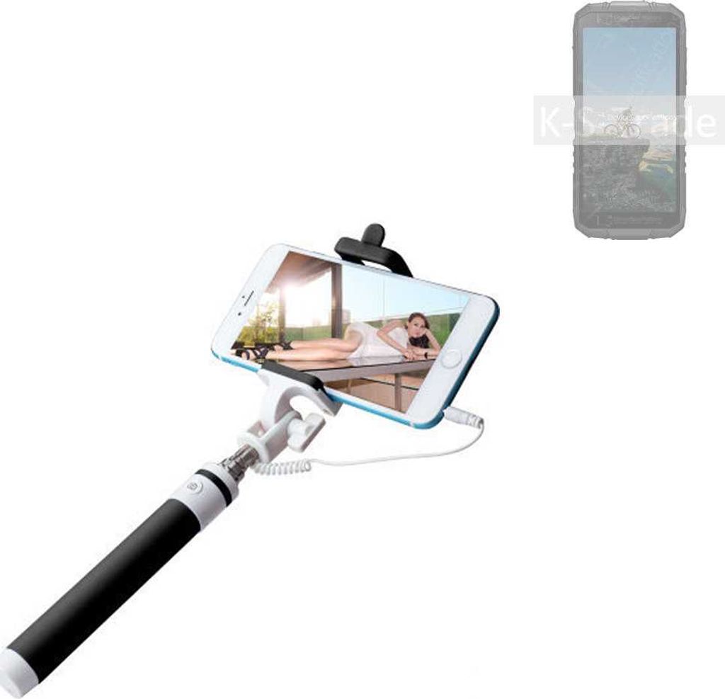 K-S-Trade Selfie Stick kompatibel mit Doogee S41 Selfiestick kabelgebunden Monopod mit Kabel Stab Stange Selfportrait Handheldstick schwarz 1x