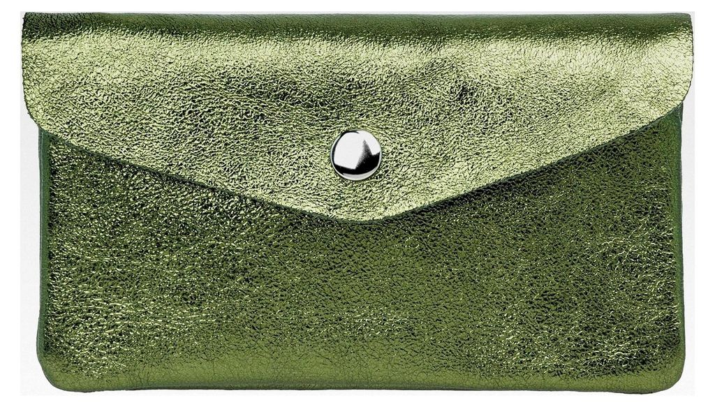 Echtleder Geldbeutel Damen mittelgroße Geldbörse mit Reißverschluss und Druckknopf - Italy, Farbe: dunkelgrün metallic, Größe: Mittelgroß (...