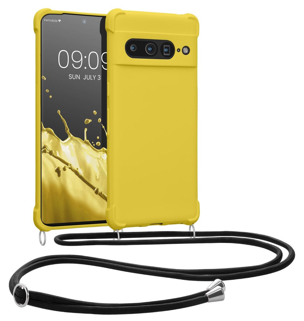 kwmobile Necklace Case kompatibel mit Google Pixel 7 Pro Hülle - Cover mit Kordel zum Umhängen - Silikon Schutzhülle Strahlend Gelb