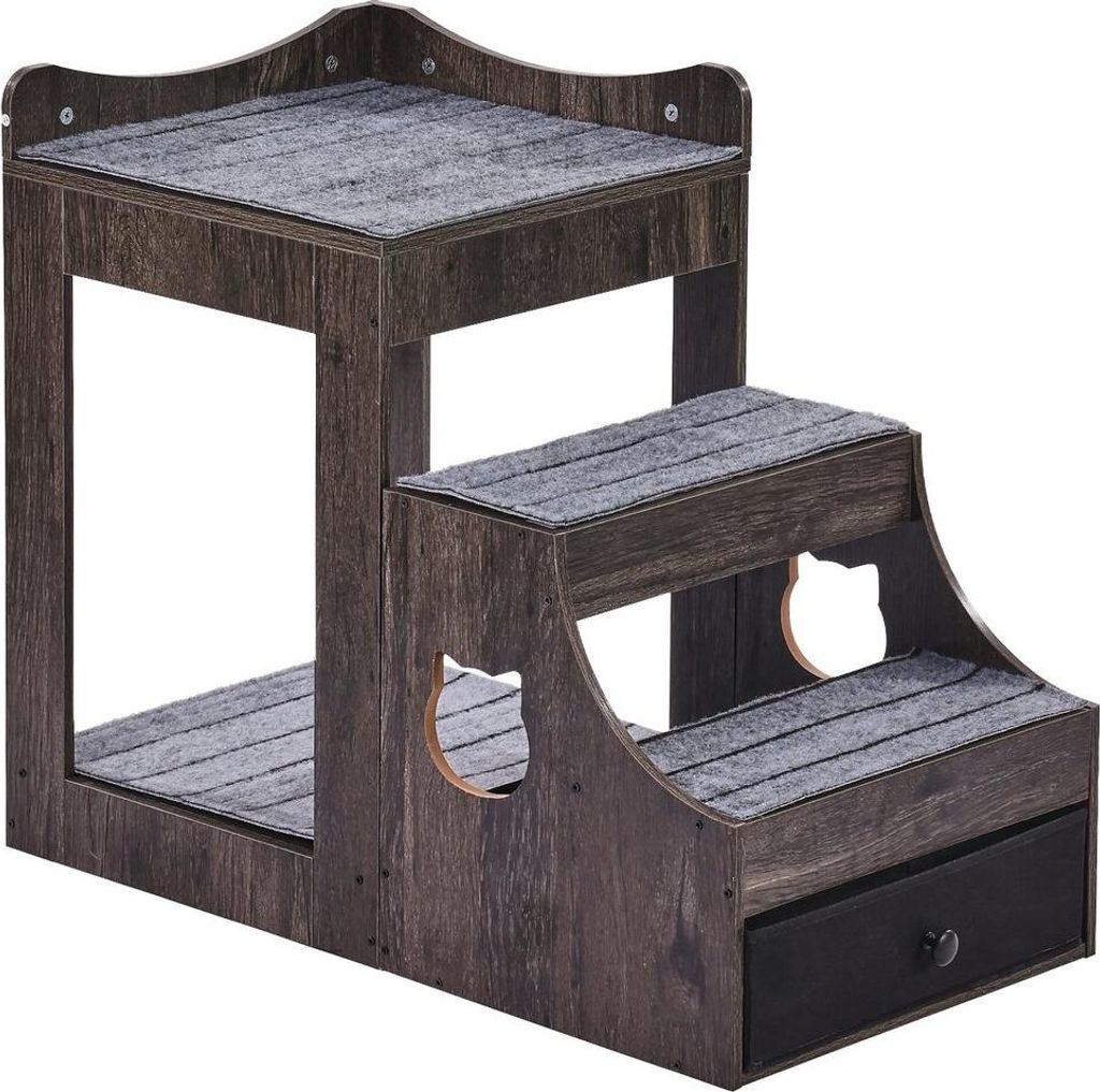 Haustier-Etagenbett mit Treppe, Fensterplatz für Hunde/Katzen mit Stauraum, grau, für den Innenbereich