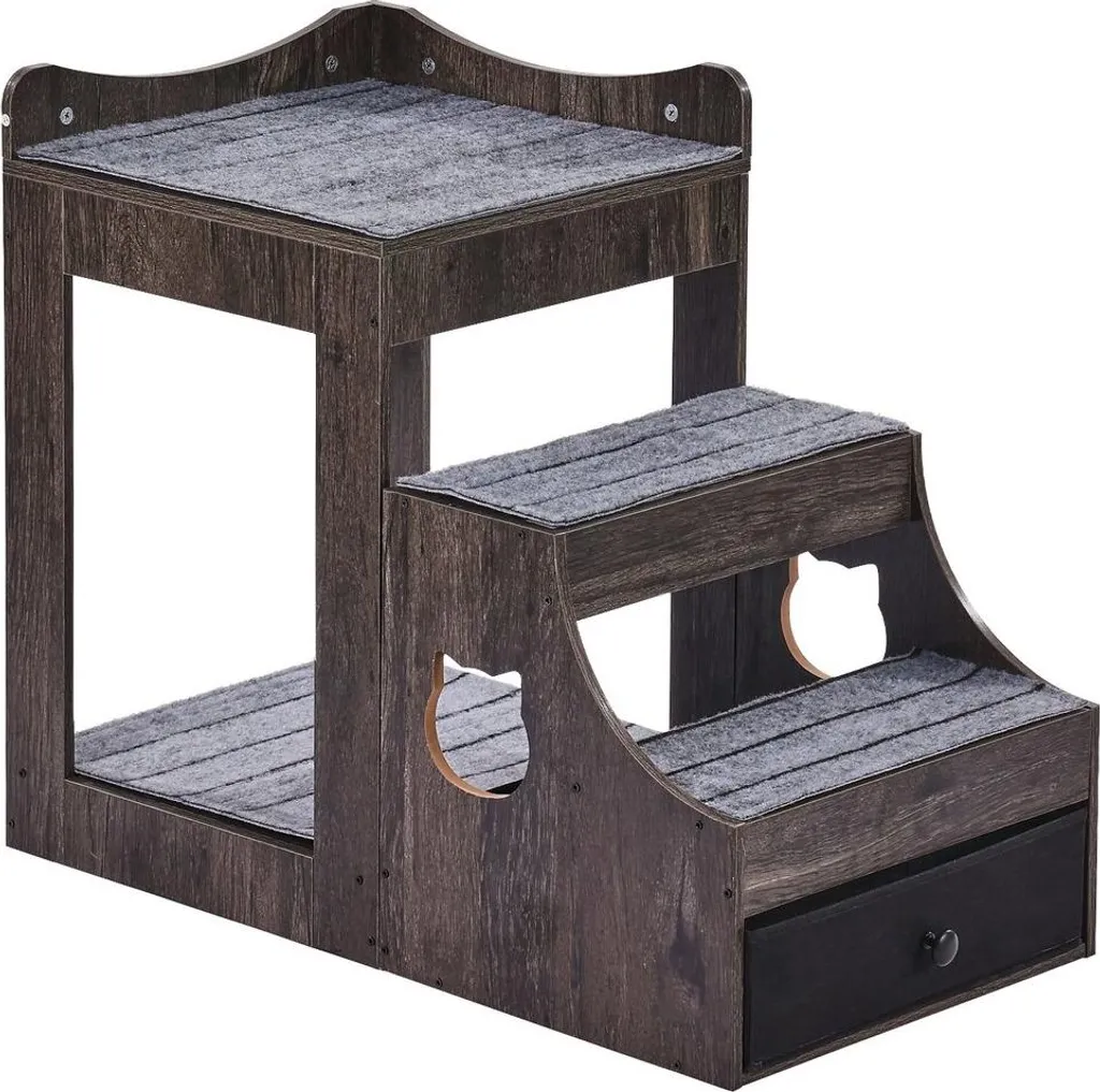 Duo de couchage pour chat et chien avec perchoir et niche en bois gris